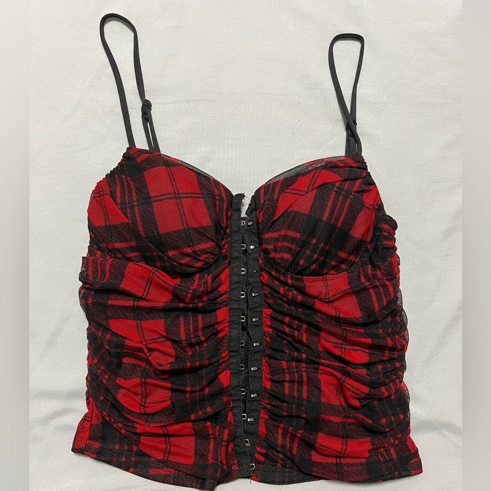 red and black plaid corset top size medium